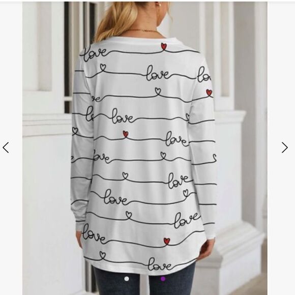 PixieLady NWT White & Black 'Love' Stripes Long-Sleeve Crewneck Tunic Sz L - Picture 2 of 6